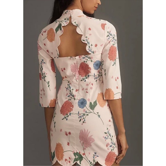 Maeve Mock-Neck floral pink Stretch Shift Mini Dress 4 - Picture 2 of 8